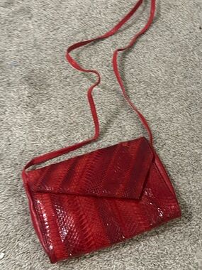 Vintage Red Snakeskin Embossed Shoulder Bag | Y2K Mini Purse Statement Clutch